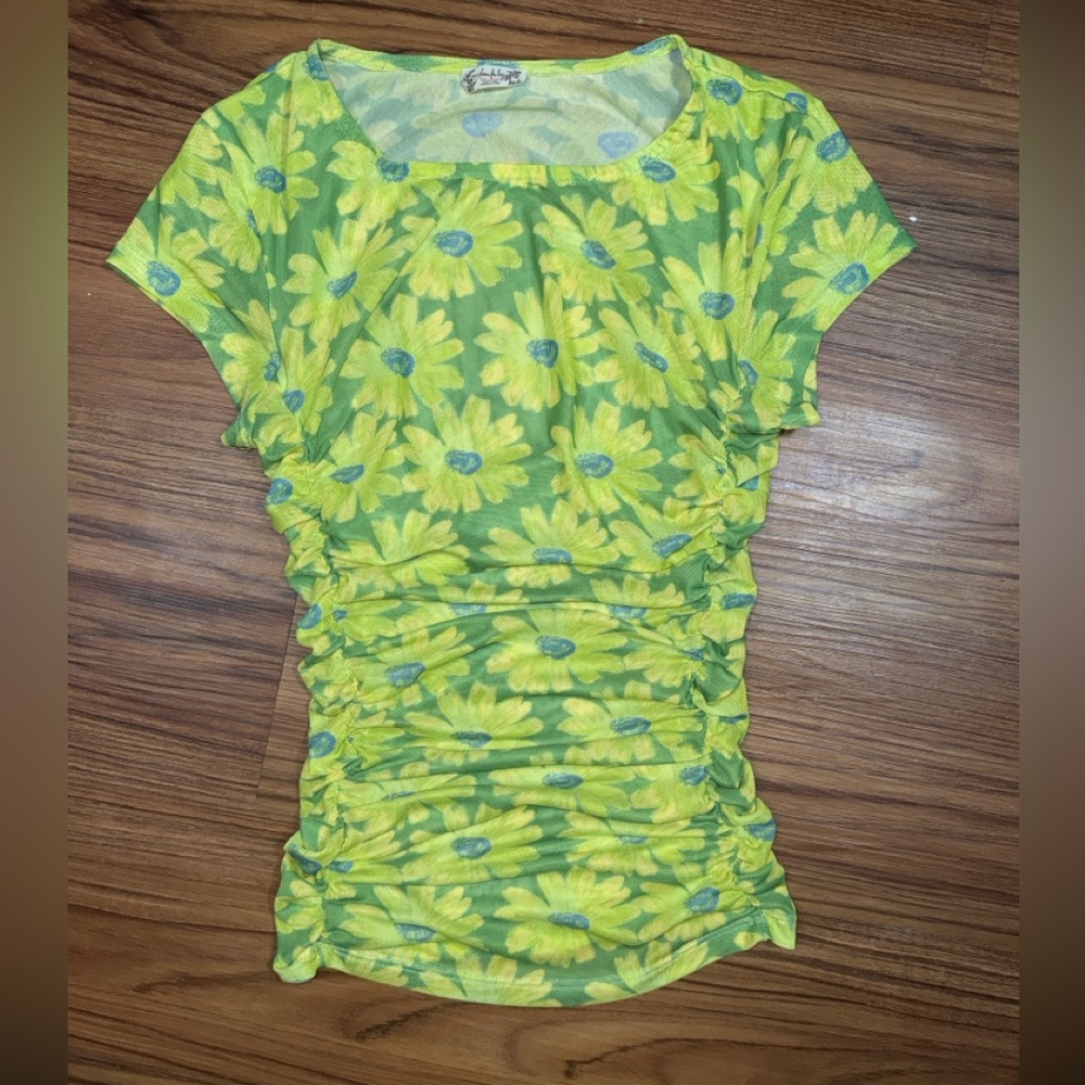 Intimately Free People Green Daisy Sheer Keep It Simple Mesh Tee